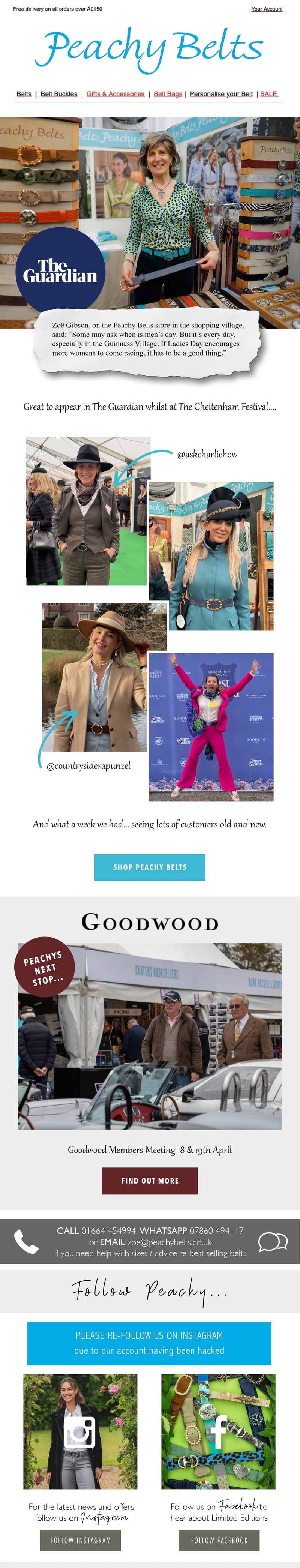 Peachy Belts Featured in The Guardian Whilst at The Cheltenham Festival