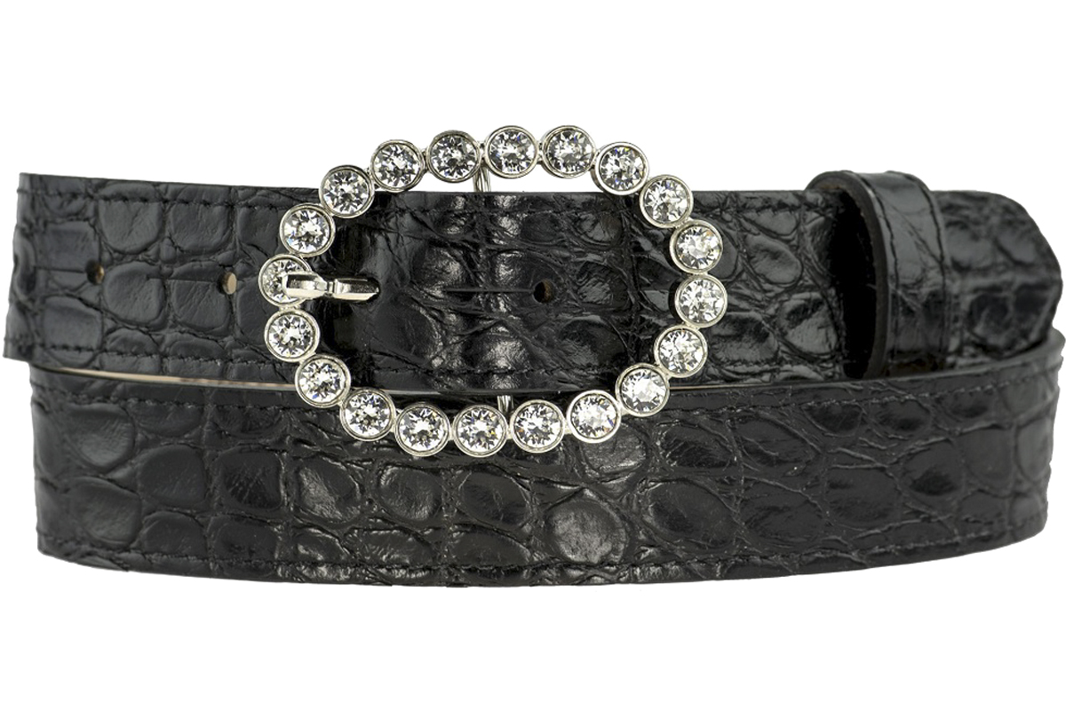30mm Black Croc Belt/30mm White Oval Diamante Buckle