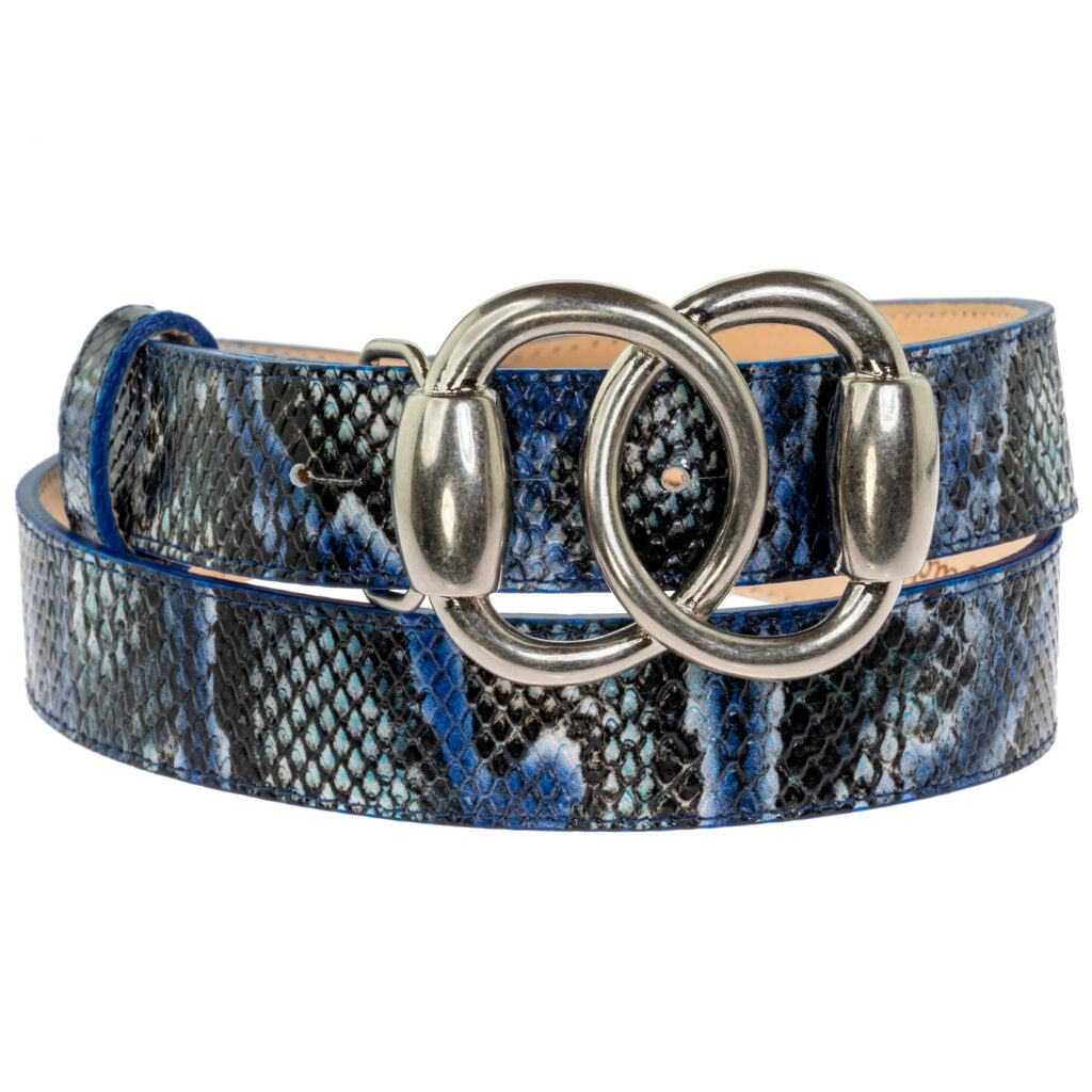 30mm Blue Python Belt with 30mm Baby Silver Bit Buckle - Peachy Belts