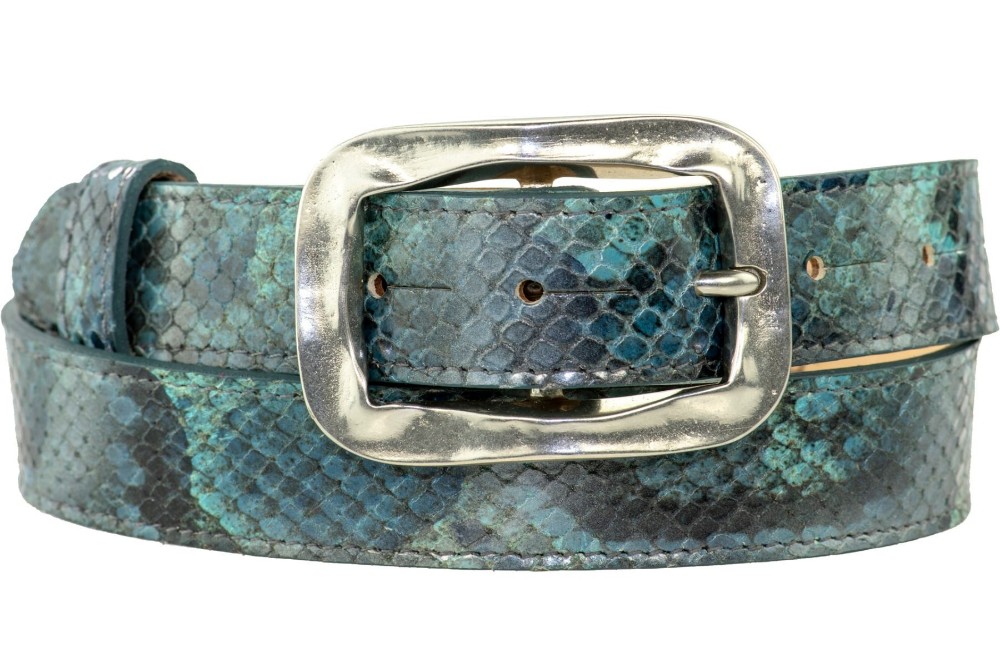 Ladies Blue Snakeskin Print Leather Belt (Width: 30mm) - Image 4