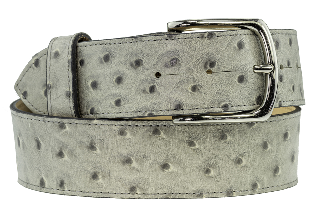 Ladies Grey Ostrich Print Belt With Detachable Buckle (Width 40mm