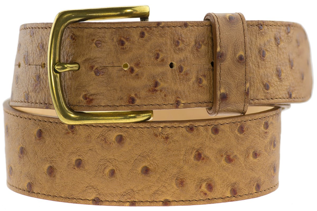 Handmade Tan Ostrich Print Leather Belt With Detachable Buckle (40mm) - Image 9