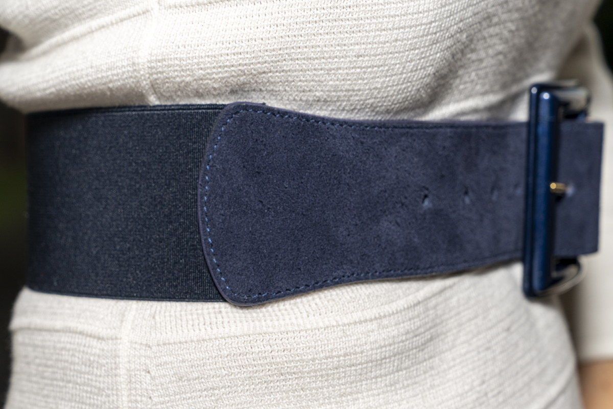 60mm Navy Stretch Suede Waist Belt with 60mm Round Diamante buckle - Peachy  Belts