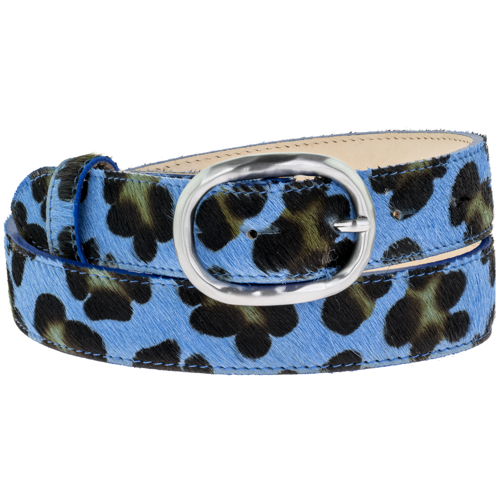 DOUBLE C ELASTIC BELT 30MM IN BLUE DENIM WITH GOLD BUCKLE AND SIDE RHINESTONE DETAILING