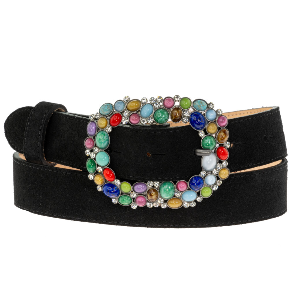 LONG SUEDE BUCKLE BELT SOLID BLACK