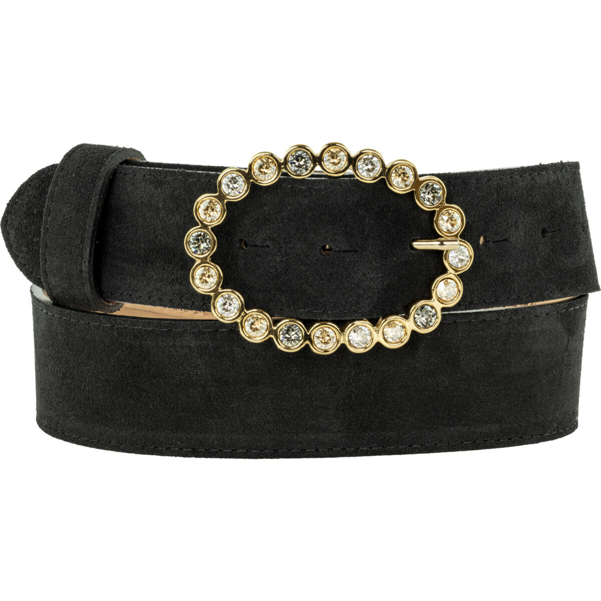 40mm Italian Black Suede Belt With 40mm Leopard Oval Diamante Buckle - Image 3
