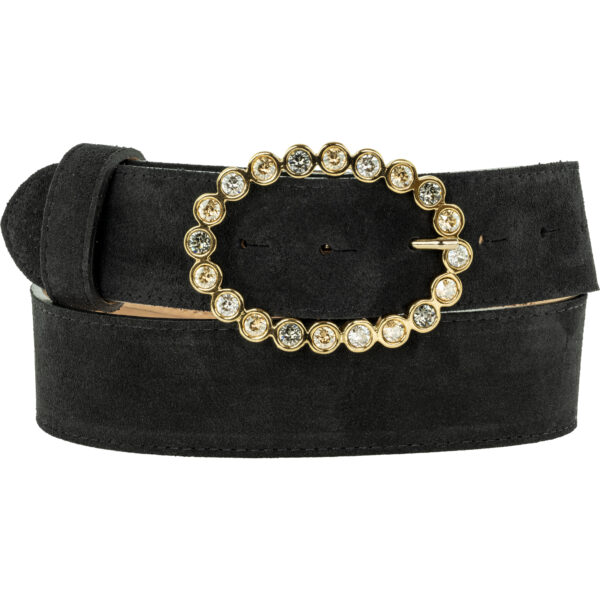 40mm Italian Black Suede Belt With 40mm Leopard Oval Diamante Buckle