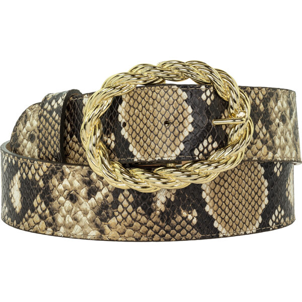 Brown Python print Belt with detachable 40mm Gold Rope buckle