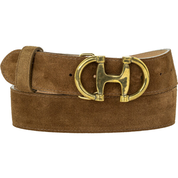 40mm Chestnut Suede Belt with detachable Gold Double D buckle