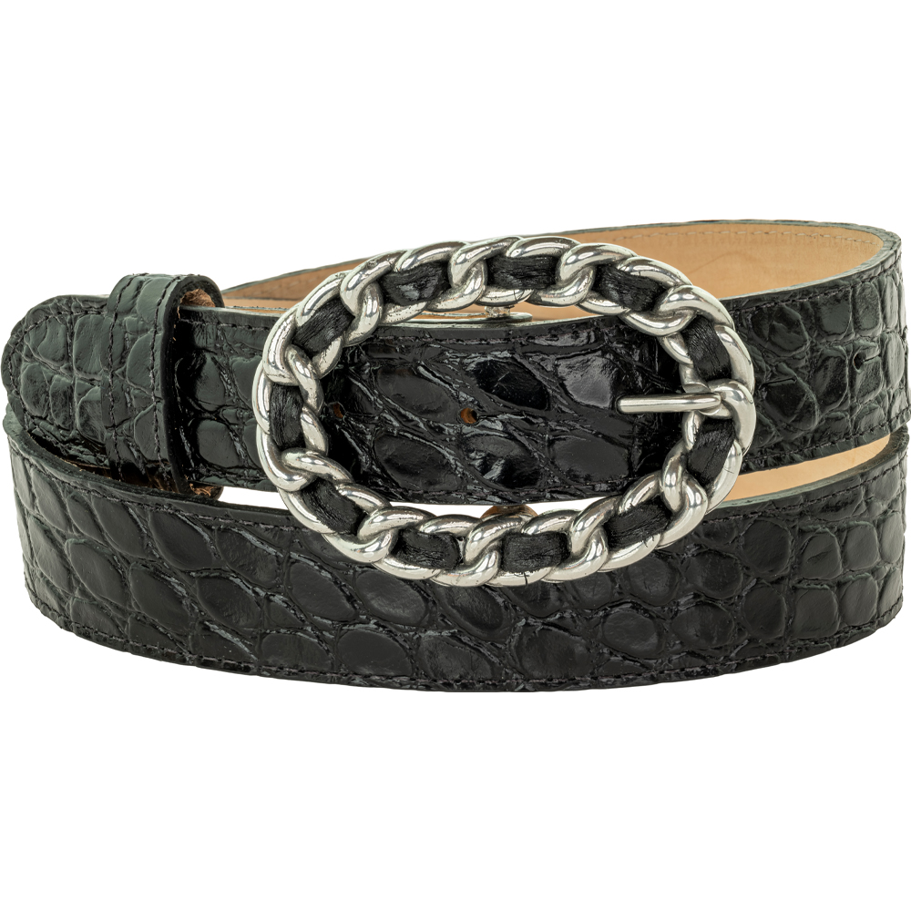 30mm Vintage Black Leather Belt with Silver Buckle [KA048]