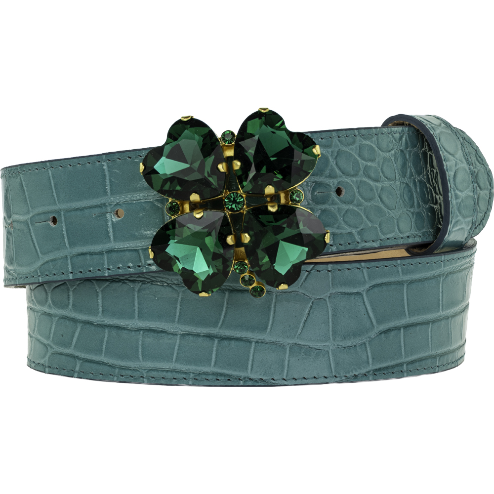 Green Crystal Four Leaf Clover buckle (fits our 40mm and 60mm belts) - Image 3