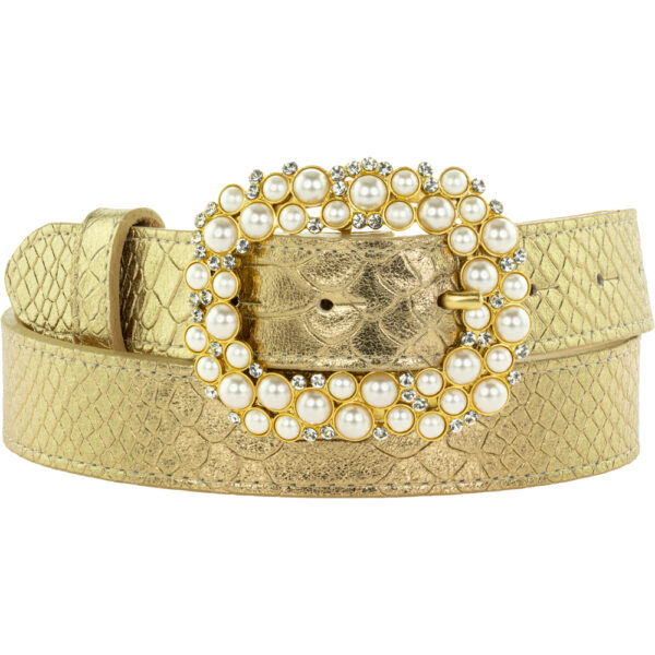 Pearl Spangle Buckle with gold housing (Fits: 30mm Belts)