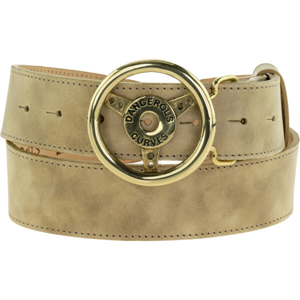 Brass Steering Wheel 'Dangerous Curves' Belt Buckle (Fits: 40mm Belt)